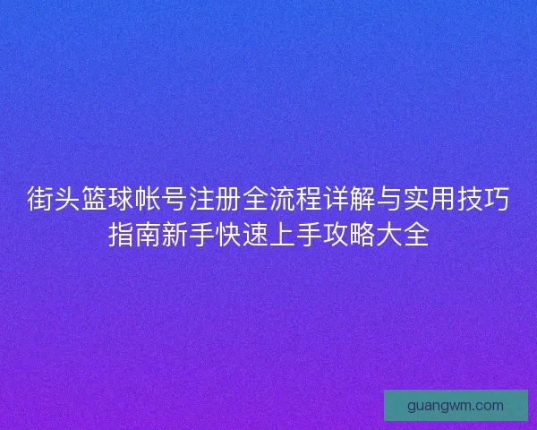 街头篮球帐号注册全流程详解与实用技巧指南新手快速上手攻略大全
